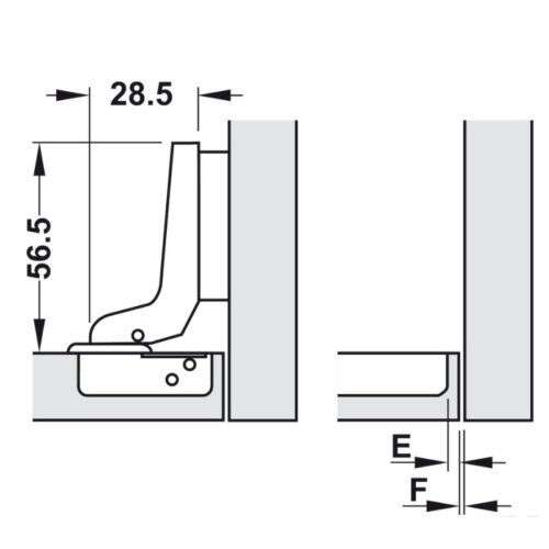 Kích thước bản lề lọt lòng không bật Metalla A 110° Hafele 315.31.552