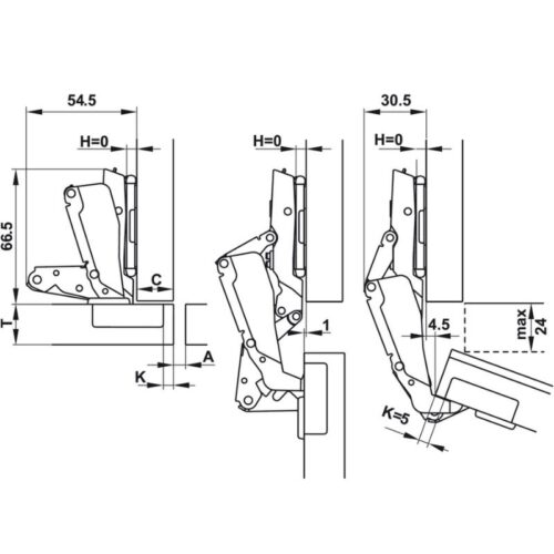 Kích thước bản lề Mettamat Neo 155º Hafele 334.00.005