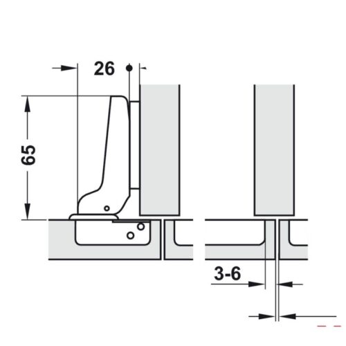 Kích thước bản lề trùm nửa giảm chấn Metalla SM 110º Hafele 315.20.751