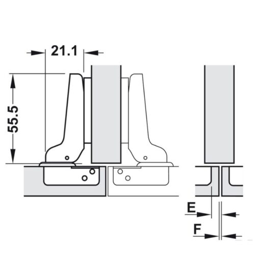Kích thước bản lề trùm nửa không bật Metalla A 110° Hafele 315.31.551