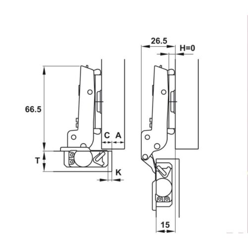 Kích thước bản lề trùm nửa Metallamat Neo 110º Hafele 334.10.011