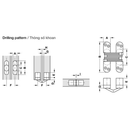 Kích thước khoan bản lề âm cho cửa gỗ dày 22 - 26mm Hafele 341.07.545