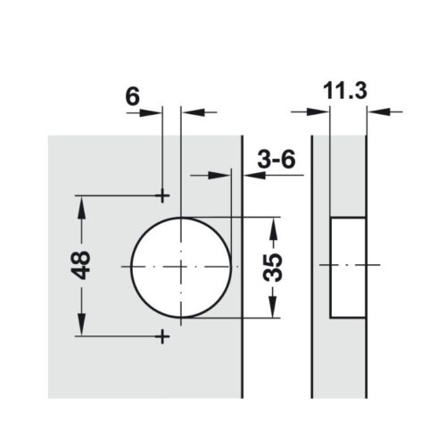 Kích thước khoan bản lề trùm nửa giảm chấn Metalla SM 110º Hafele 315.20.751