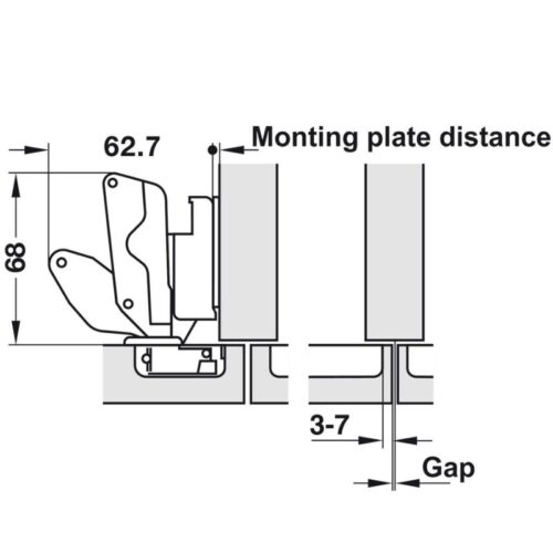 Chi tiết bản lề Metalla A 165° trùm nửa Hafele 311.93.502