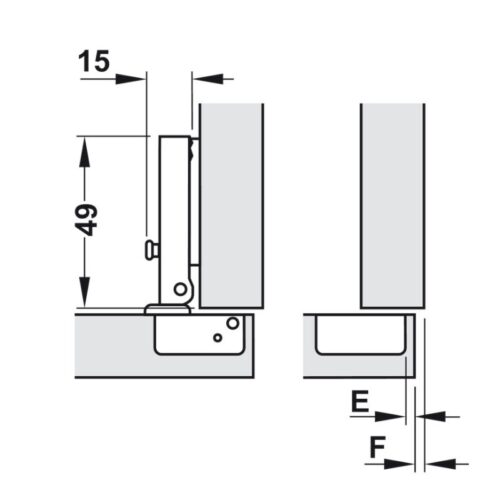 Kích thước bản lề trùm ngoài Metalla Mini A 110º Hafele 311.01.070