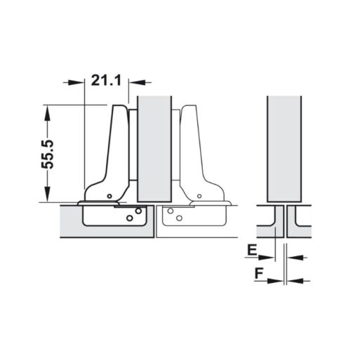Kích thước bản lề trùm nửa Metalla A 110°​ không giảm chấn Hafele 311.01.078