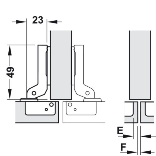 Kích thước bản lề trùm nửa Metalla Mini A 110º Hafele 311.01.071