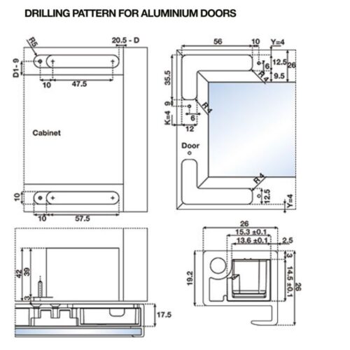 Kích thước bản lề tủ âm giảm chấn Hafele 329.97.530