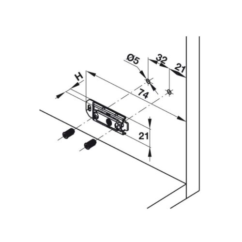 Kích thước đế bản lề chữ I lắp với tắc kê Hafele 334.90.020