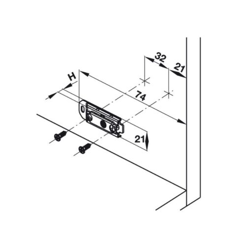 Kích thước đế bản lề tủ chữ I Hafele 334.90.019