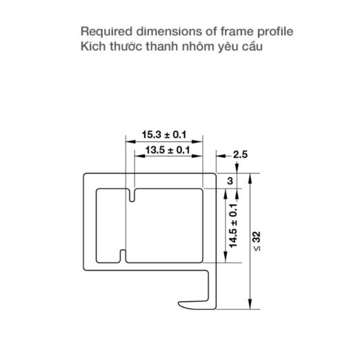 Kích thước thanh nhôm bas nối sử dụng với khung nhôm Hafele 342.79.718