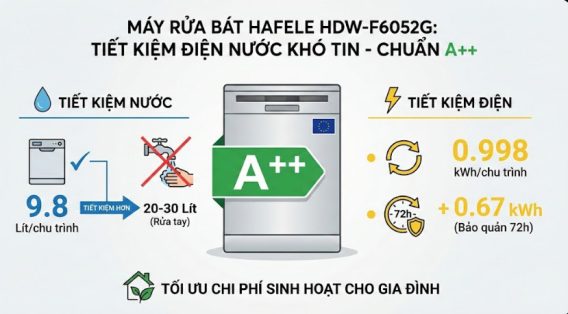 Máy rửa bát Hafele HDW-F6052G 535.29.652 độc lập 13 Tiết kiệm điện nước khó tin