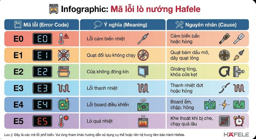 Bảng tổng hợp mã lỗi lò nướng Hafele phổ biến