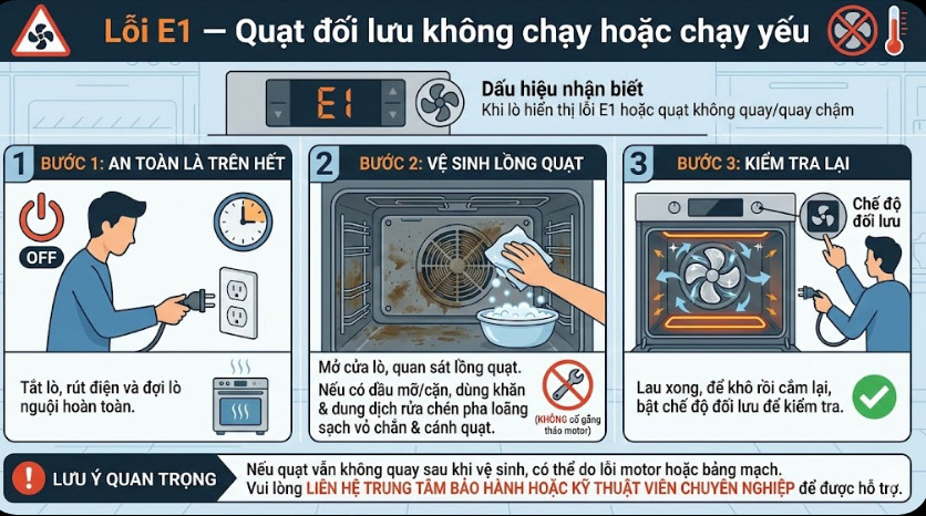 Lỗi E1 — Quạt đối lưu không chạy