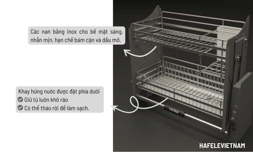 Bộ rổ bát đĩa Hafele Lento 504.76.009 600mm 10 504.76.009 - Dễ vệ sinh – an toàn cho bếp ẩm