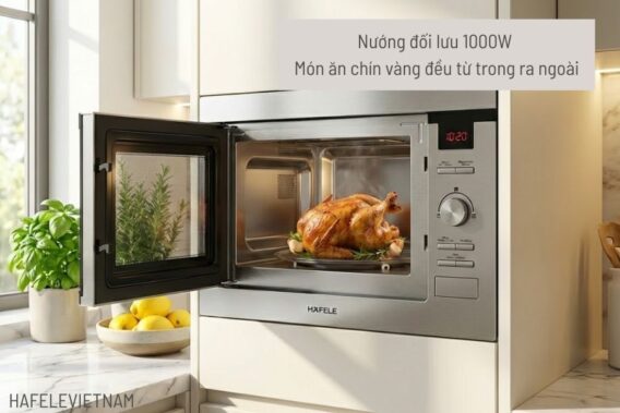Lò vi sóng Hafele HM-B38D 538.31.200 kết hợp nướng 14 538.31.200 nướng đối lưu cho món ăn chín vàng ngon thơm