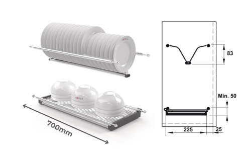 Bộ rổ bát đĩa Hafele Presto 544.40.031 700mm 9 544.40.031 tối ưu khoang tủ bếp rộng 700mm
