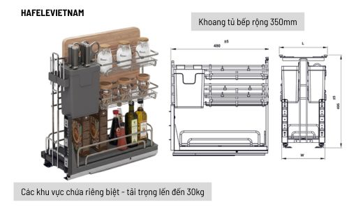 Giá dao thớt Inox 304 Hafele Omero 547.11.004 350mm 7 547.11.004 Lưu trữ khoa học cho khoang tủ 350mm Chịu tải đến 30kg