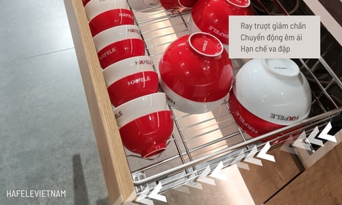 Giá bát đĩa Hafele 549.08.014 900mm 10 549.08.014 ray trượt giảm chấn kéo êm ngay cả khi tải nặng