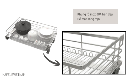 Bộ rổ xoong nồi Hafele Cappella 549.08.034 900mm 10 549.08.034 inox 304 cao cấp bề mặt sáng mịn