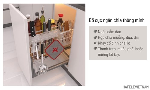 Bộ rổ gia vị, dao thớt Hafele Sonata 549.20.010 250mm 8 549.20.010 bố cục ngăn chia thông minh