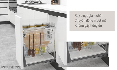 Bộ rổ gia vị, dao thớt Hafele Sonata 549.20.010 250mm 9 549.20.010 ray trượt giảm chấn êm ái, bền bỉ