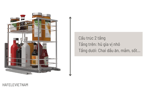 Bộ rổ gia vị Hafele Sonata 549.20.040 400mm 9 549.20.040 cấu trúc 2 tầng lưu trữ