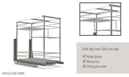 Bộ rổ gia vị Hafele Sonata 549.20.040 400mm 10 549.20.040 chất liệu inox 304 cao cấp bền sáng mịn, bền đẹp