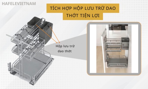 Bộ rổ gia vị dao thớt Hafele Omero 595.00.805 400mm 8 595.00.805 tích hợp hộp lưu trữ dao thớt