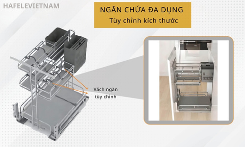 Bộ rổ gia vị dao thớt Hafele Omero 595.00.806 450mm 10 595.00.806 ngăn chứa đa dụng, tùy chỉnh kích thước