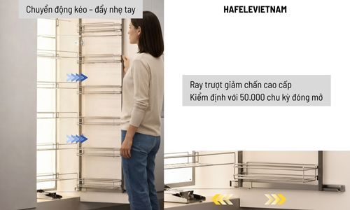 Tủ kho Hafele Kara Swing 595.71.043 450mm 7 595.71.043 Ray trượt giảm chấn cao cấp vận hành êm ái, bền bỉ