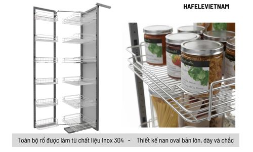 Tủ kho Hafele Kara Swing 595.71.043 450mm 6 595.71.043 Rổ inox 304 nan oval bền bỉ, thoáng khí và an toàn