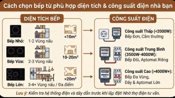 Cách chọn bếp từ phù hợp diện tích & công suất điện nhà bạn