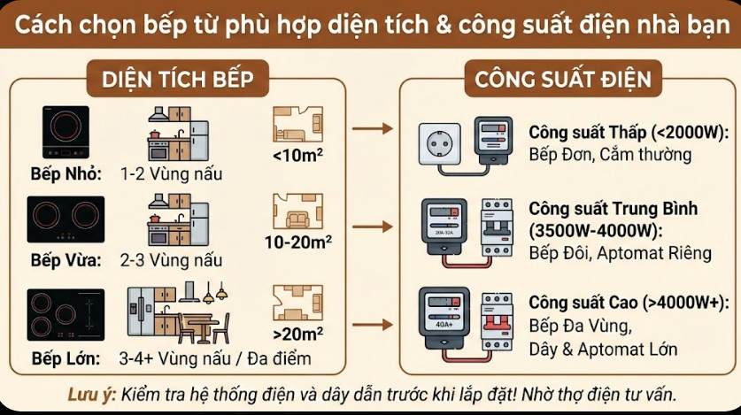 Cách chọn bếp từ phù hợp diện tích & công suất điện nhà bạn