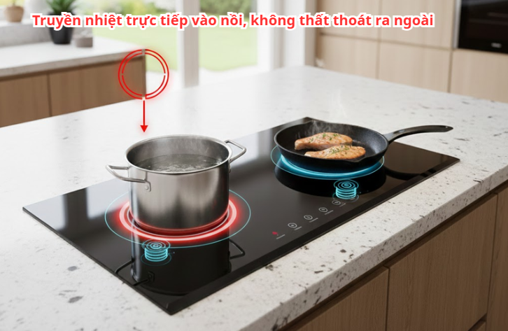 Truyền nhiệt trực tiếp vào nồi, không thất thoát ra ngoài
