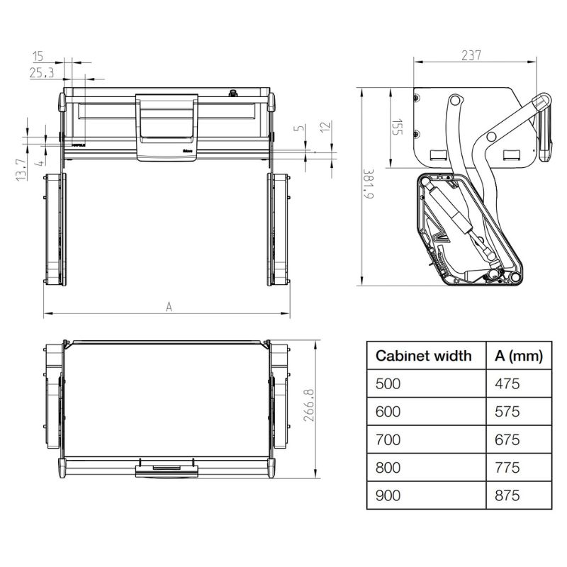 Kích thước Kệ nâng hạ Hafele 504.68.378 Imove R900mm Kích thước Kệ nâng hạ Hafele 504.68.378 Imove R900mm