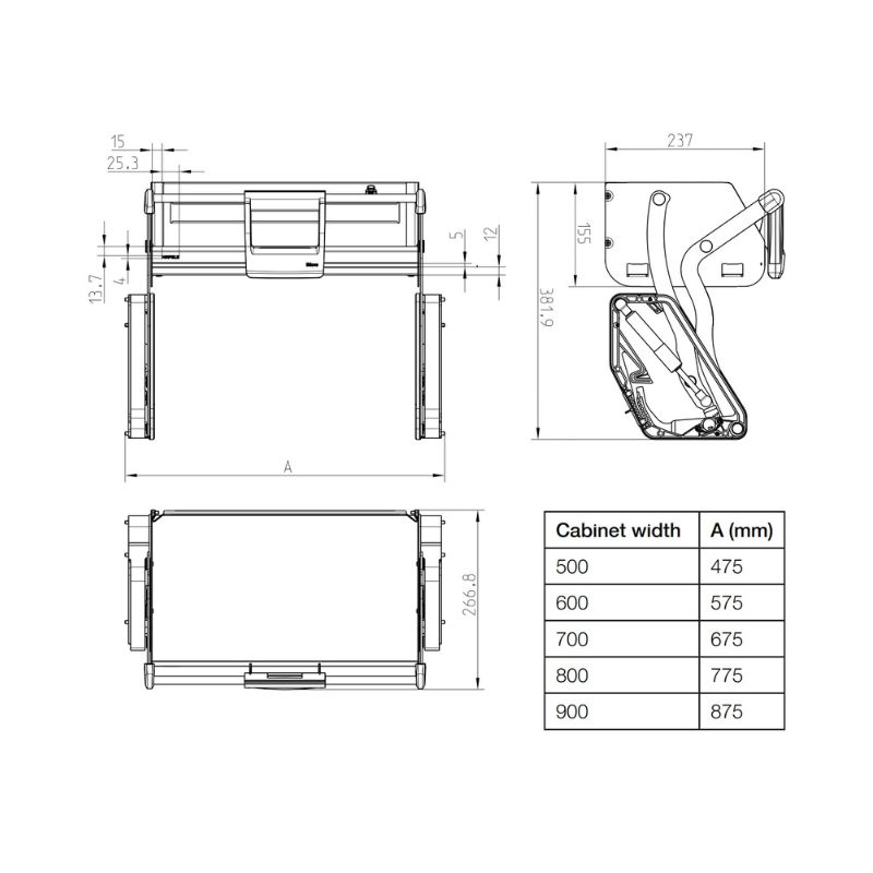Kích thước Kệ nâng hạ Hafele 504.68.374 Imove R700mm Kích thước Kệ nâng hạ Hafele 504.68.374 Imove R700mm