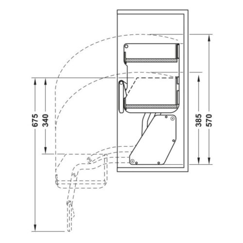 Kích thước Kệ nâng hạ Hafele 504.68.375 Imove R700mm