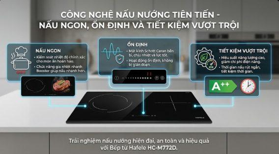 Bếp từ Hafele HC-M772D 536.61.695 kết hợp hồng ngoại 17 Công nghệ nấu nướng tiên tiến, nấu ngon, ổn định và tiết kiệm vượt trội