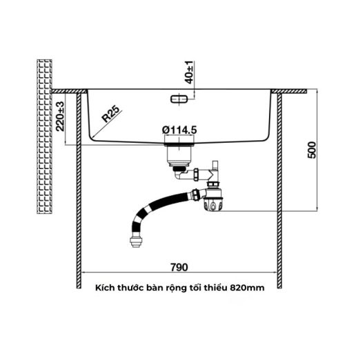 Kích thước khoét đá Chậu rửa chén bát Inox Hafele HS24-SSN1S-760 567-24-407