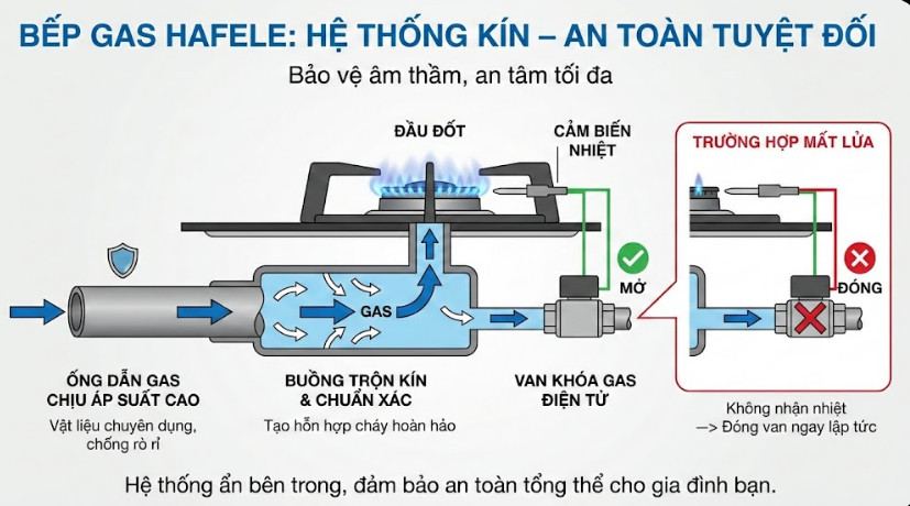 Cấu tạo bếp Gas Hafele 6 Ống dẫn gas & buồng đốt