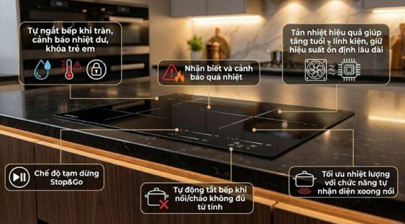 Bếp từ Hafele HC-I6037B 536.61.801 lắp âm 3 vùng nấu 12 Tính năng an toàn – yên tâm trong mỗi lần sử dụng