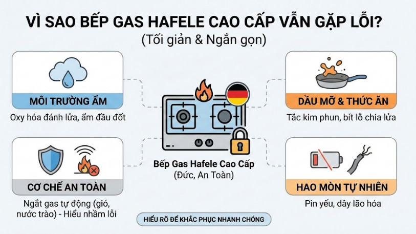 Lỗi thường gặp ở bếp gas Hafele 2 Vì sao bếp gas Hafele cao cấp vẫn có thể gặp lỗi