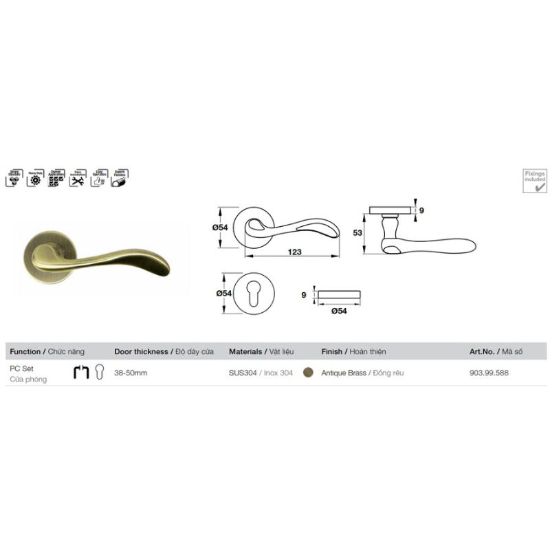 Chi tiết Tay khóa cửa Hafele 903.99.588 Chi tiết Tay khóa cửa Hafele 903.99.588