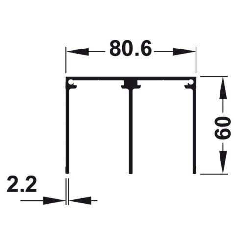 Aluflex 80 ray đôi trên màu bạc 3m Hafele 403.75.385 3 Kích thước Aluflex 80 ray đôi trên màu bạc 3m Hafele 403.75.385