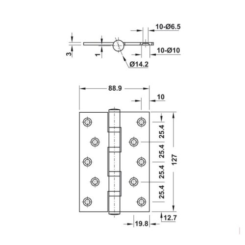 Kích thước Bản lề lá 2 vòng bi 80Kg Hafele 926.20.121