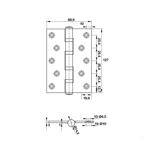 Kích thước Bản lề lá 2 vòng bi 80Kg Hafele 926.20.122