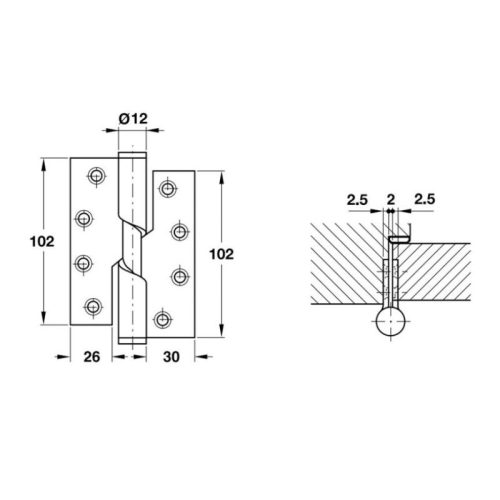 Kích thước Bản lề nâng hạ mở phải Hafele 926.27.603