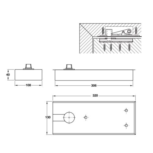 Kích thước Bản lề sàn EN3 100kg Hafele 932.79.030