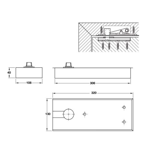 Kích thước Bản lề sàn EN3 tải trọng 100Kg Hafele 932.77.010